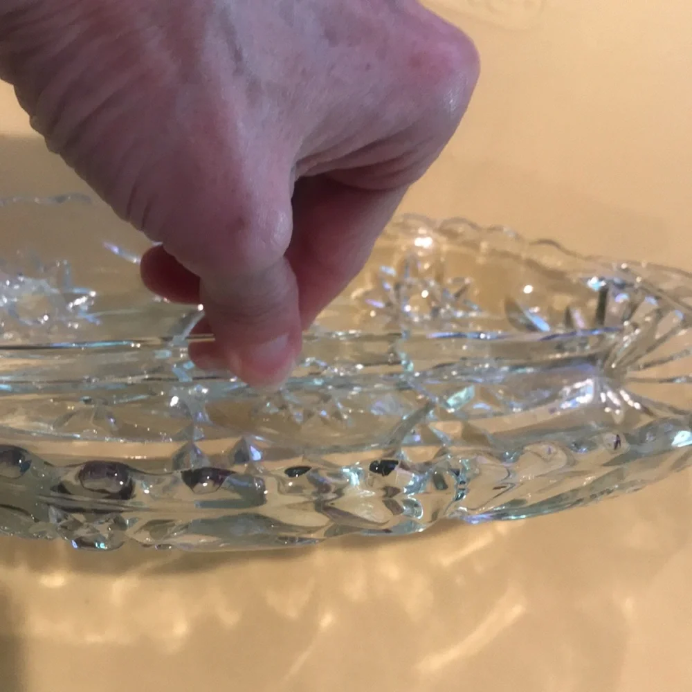 Oval Clear Crystal Glass Divided Candy Nut Relish  Serving Dish